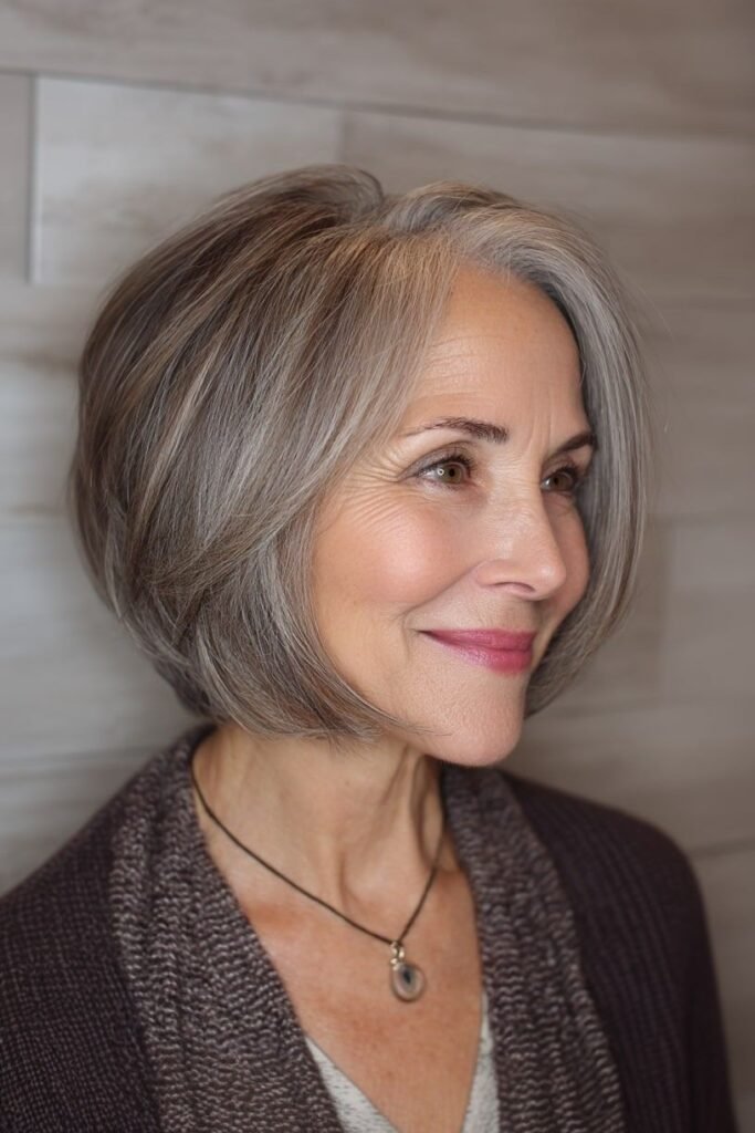 Layered Salt-and-Pepper Bob with Side Part