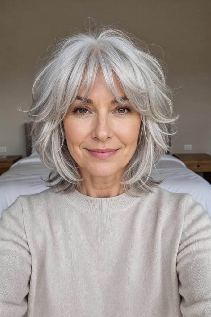 Layered Shag Haircut with Curtain Bangs