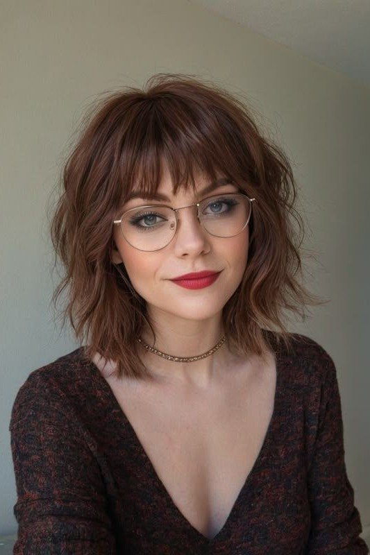 Layered Shag Haircut with Wispy Bangs