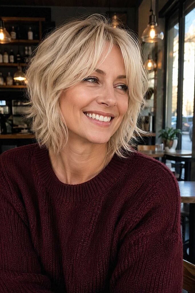 Layered Shaggy Bob with Curtain Bangs