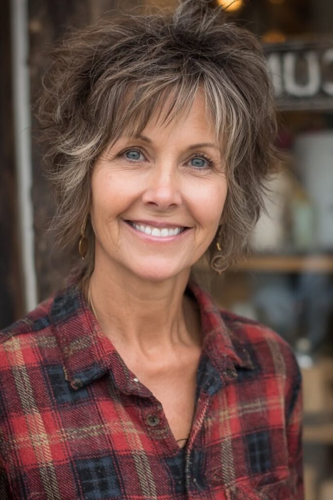 Layered Shaggy Bob with Fine Highlights