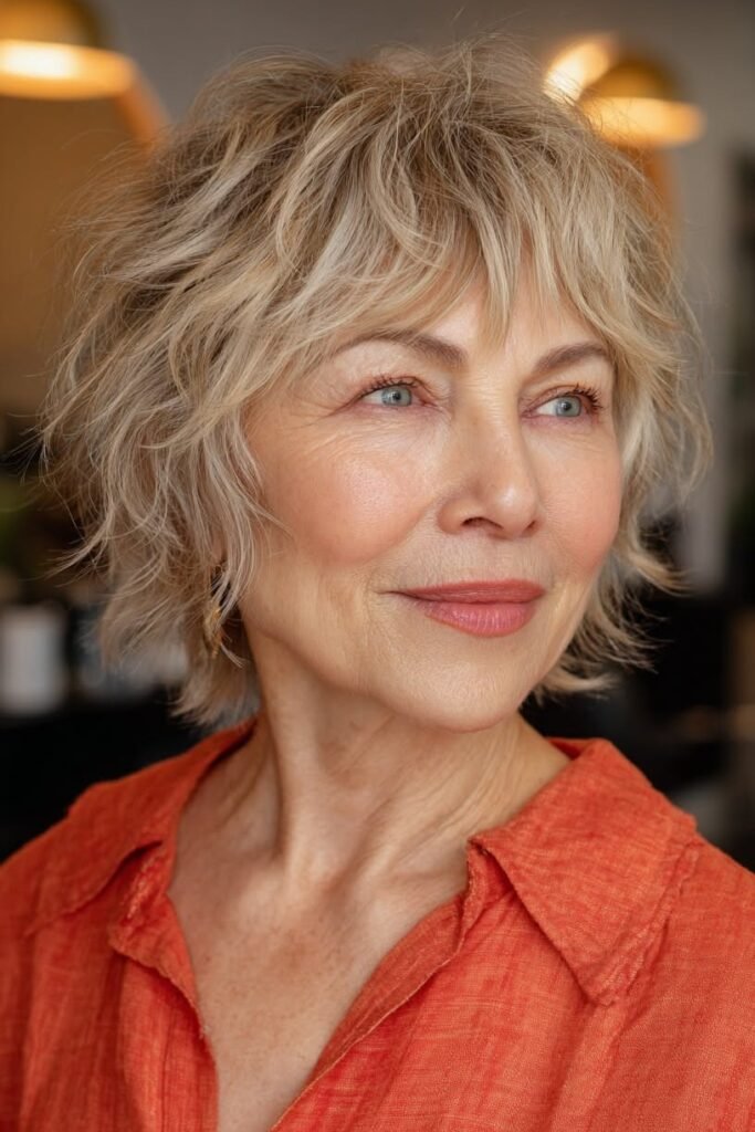 Layered Shaggy Bob with Soft Side-Swept Fringe