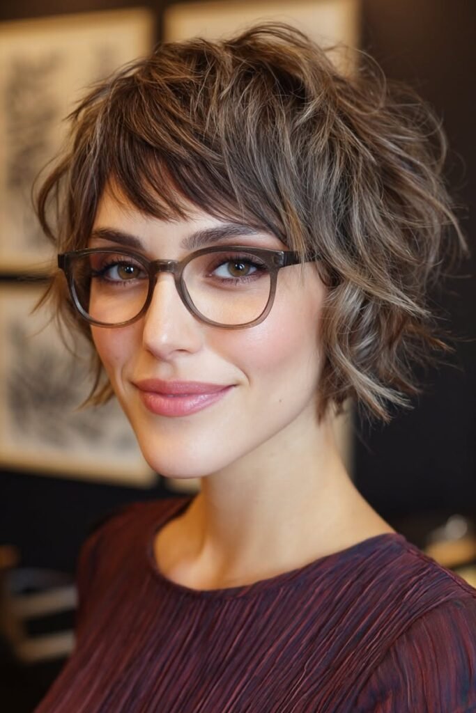 Layered Shaggy Pixie Cut with Glasses