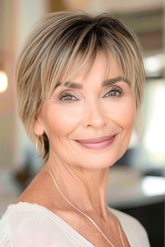 Layered Short Bob with Forward-Swept Fringe