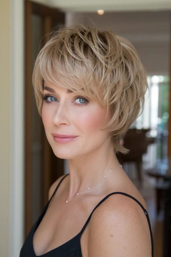 Layered Short Bob with Soft Curtain Bangs