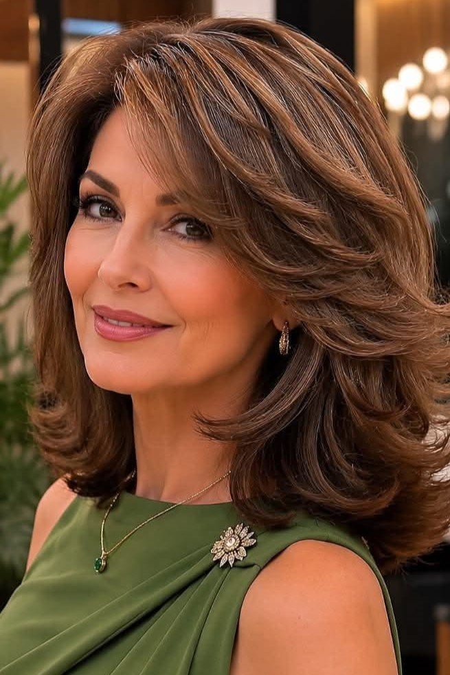 Layered Shoulder-Length Blowout with Soft Highlights