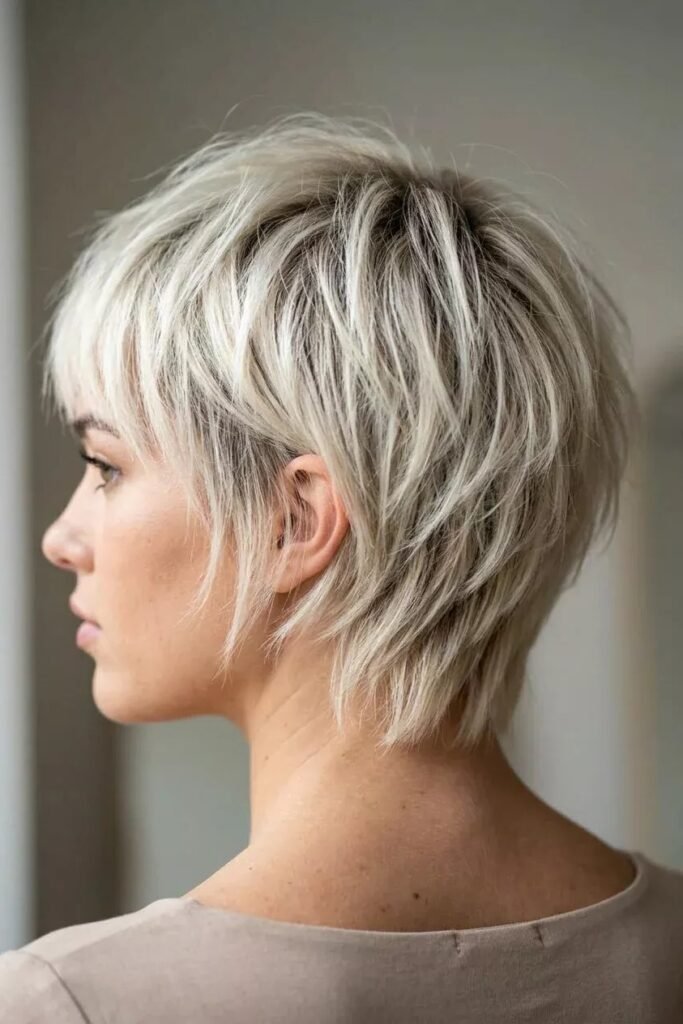 Layered Silver-Blonde Shaggy Pixie Cut