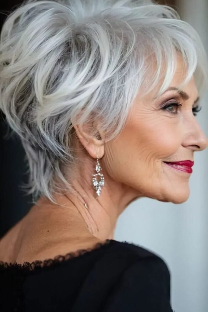 Layered Silver Bob with Volume and Face-Framing Waves