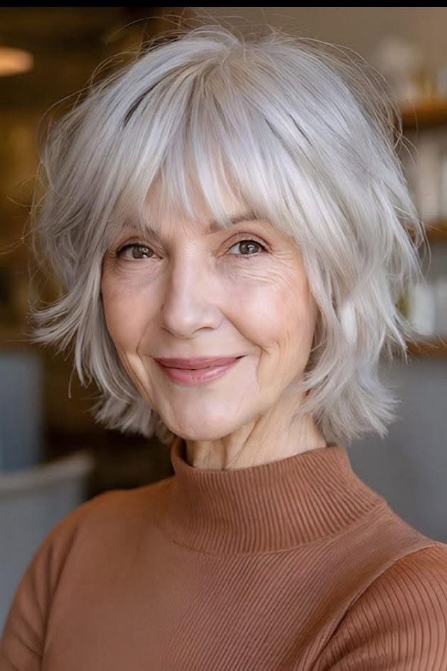 Layered Silver Crop with Soft Wispy Fringe