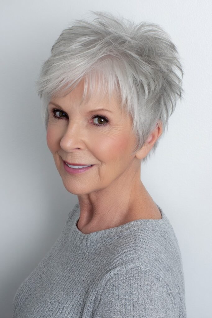 Layered Silver Pixie Cut with Soft Texture