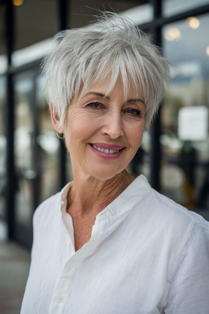 Layered Silver Pixie with Piece-y Fringe