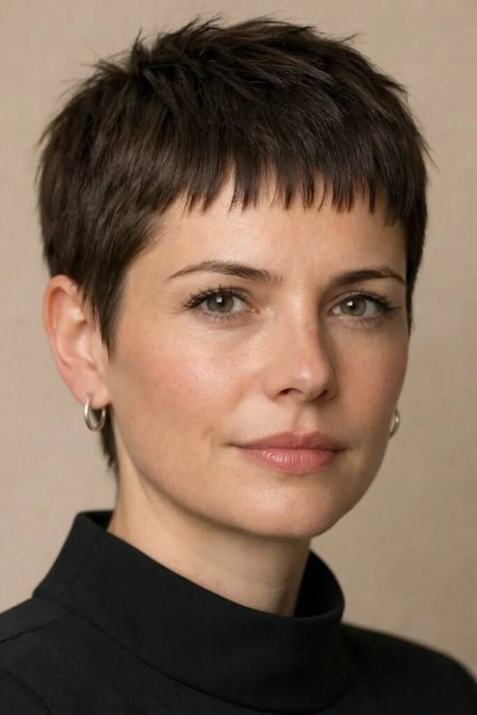 Layered Silver Pixie with Soft Side-Swept Fringe