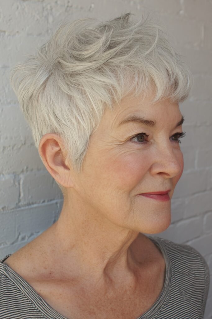 Layered Silver Pixie with Soft Texture