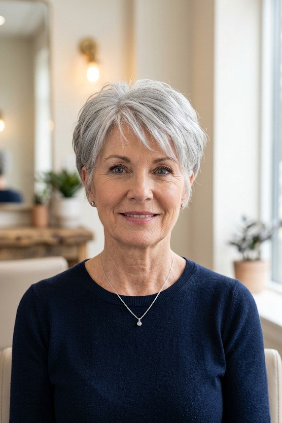 Layered Silver Pixie with Soft Volume