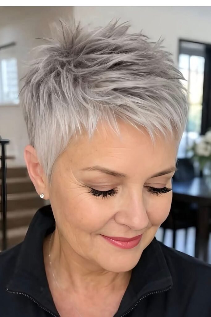 Layered Silver Spiky Pixie Cut