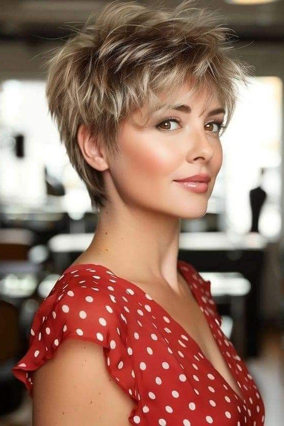 Layered Tapered Pixie with Soft Blonde Highlights