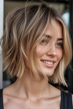 Layered Wavy Bob with Face-Framing Highlights