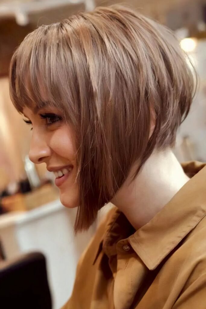 Light Brown Soft Layered Bob with Bangs