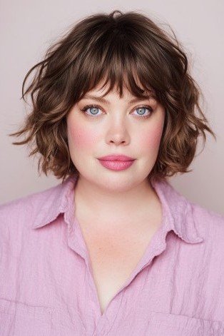 Light Brown Tousled Bob with Soft Fringe