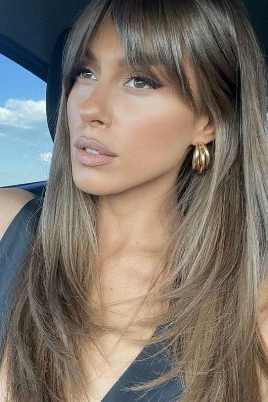 Long Ash Blonde Hair with Sleek Curtain Bangs