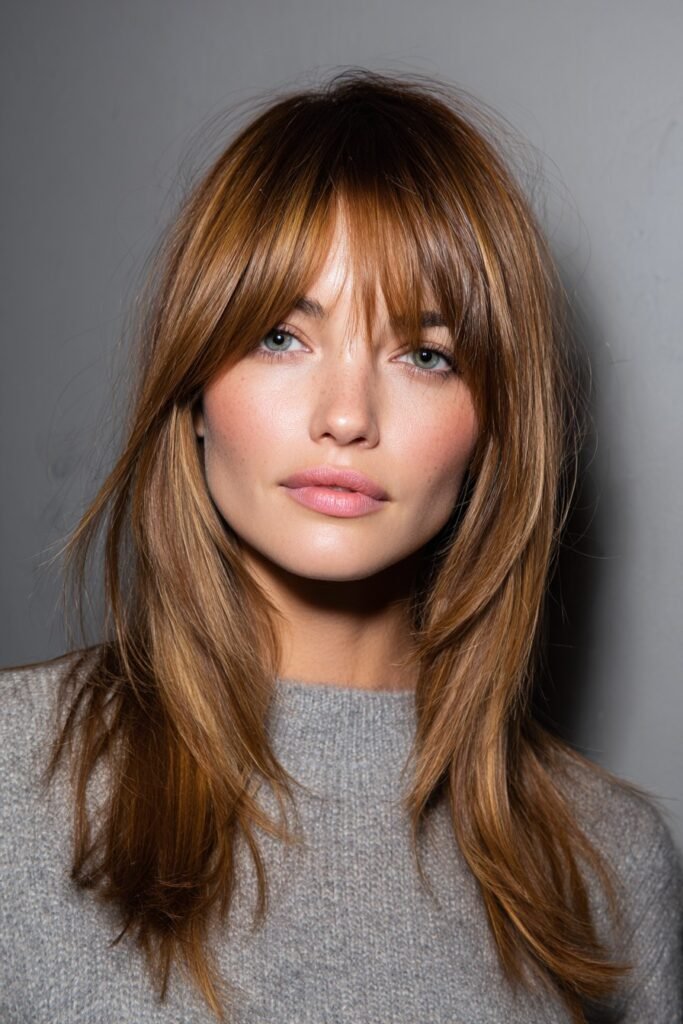 Long Layered Cut with Curtain Bangs