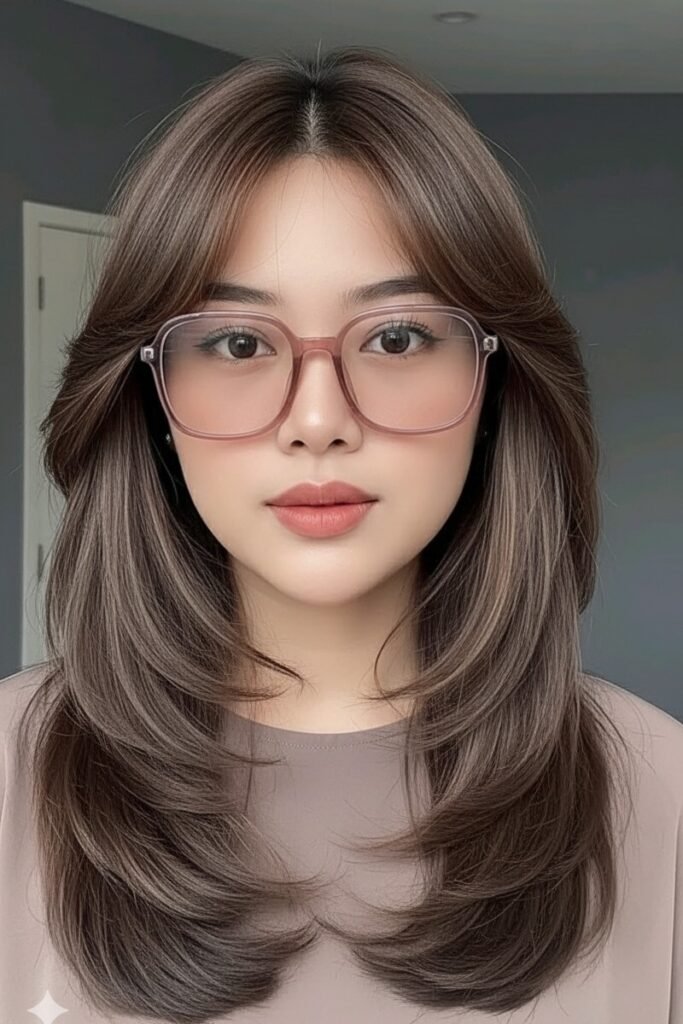 Long Layered Hair with Curtain Bangs