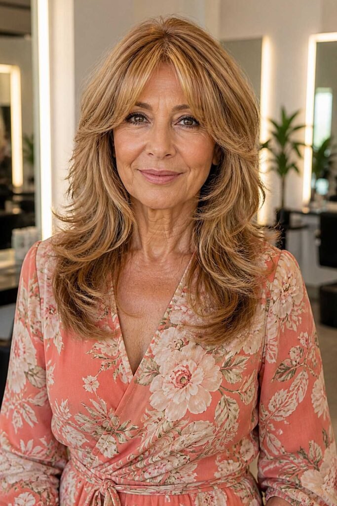 Long Layered Hair with Face-Framing Curtain Bangs