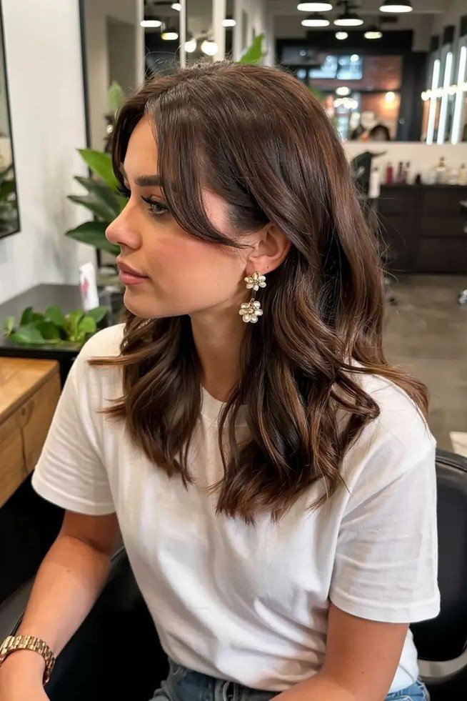 Wavy Medium Hair with Face-Framing Curtain Bangs