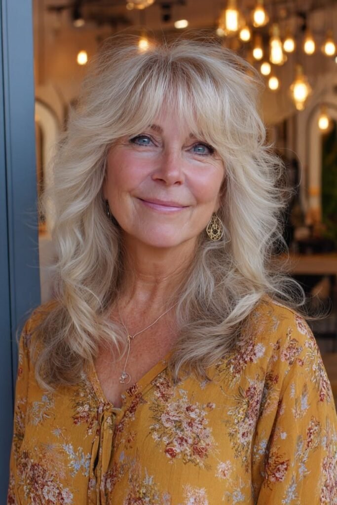Long Layered Shag Haircut with Full Bangs