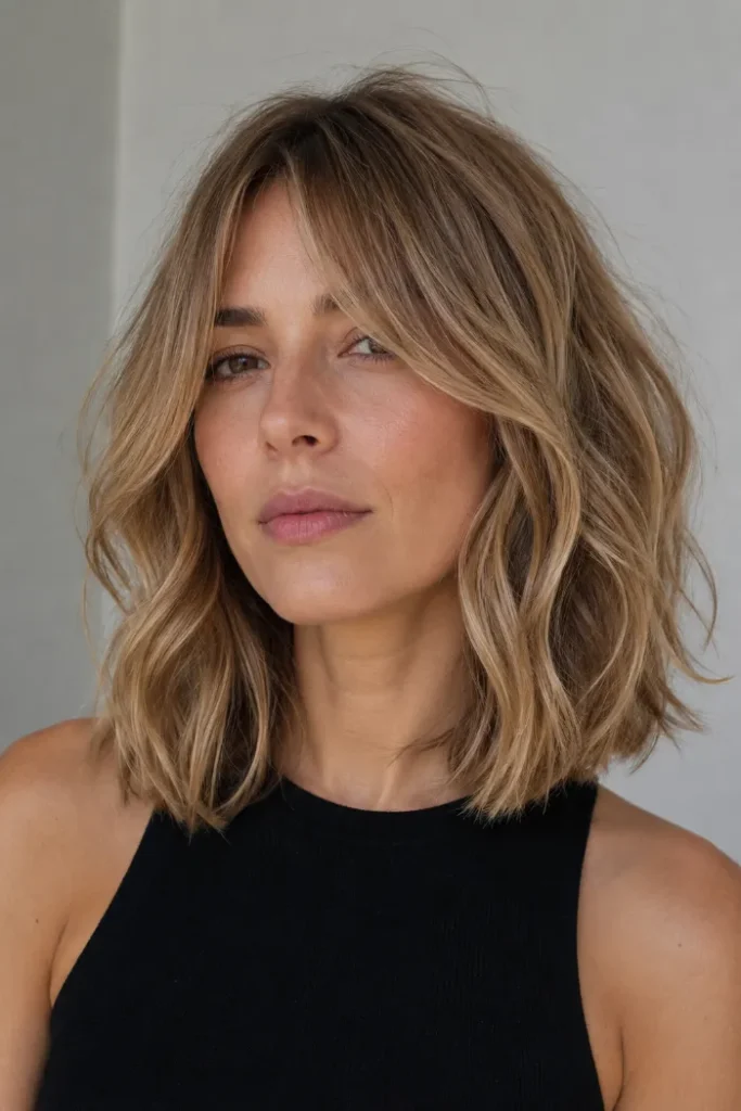 Long Wavy Bob with Face-Framing Curtain Bangs