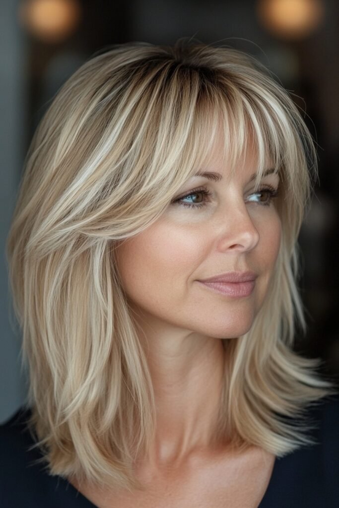 Medium Layered Haircut with Wispy Bangs