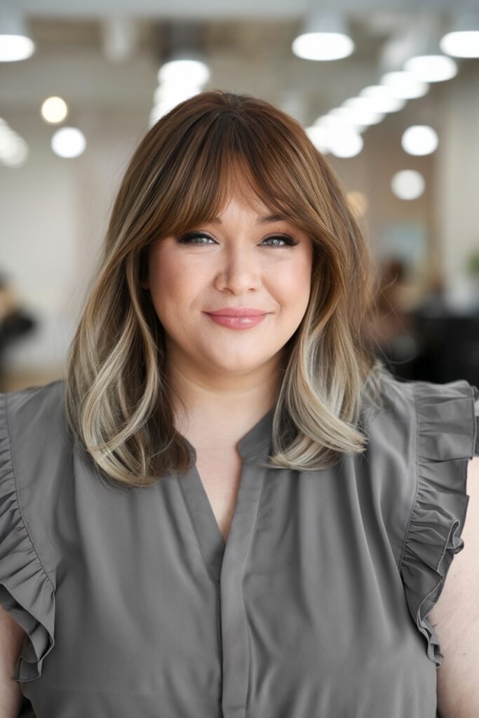 Medium Layered Lob with Wispy Bangs