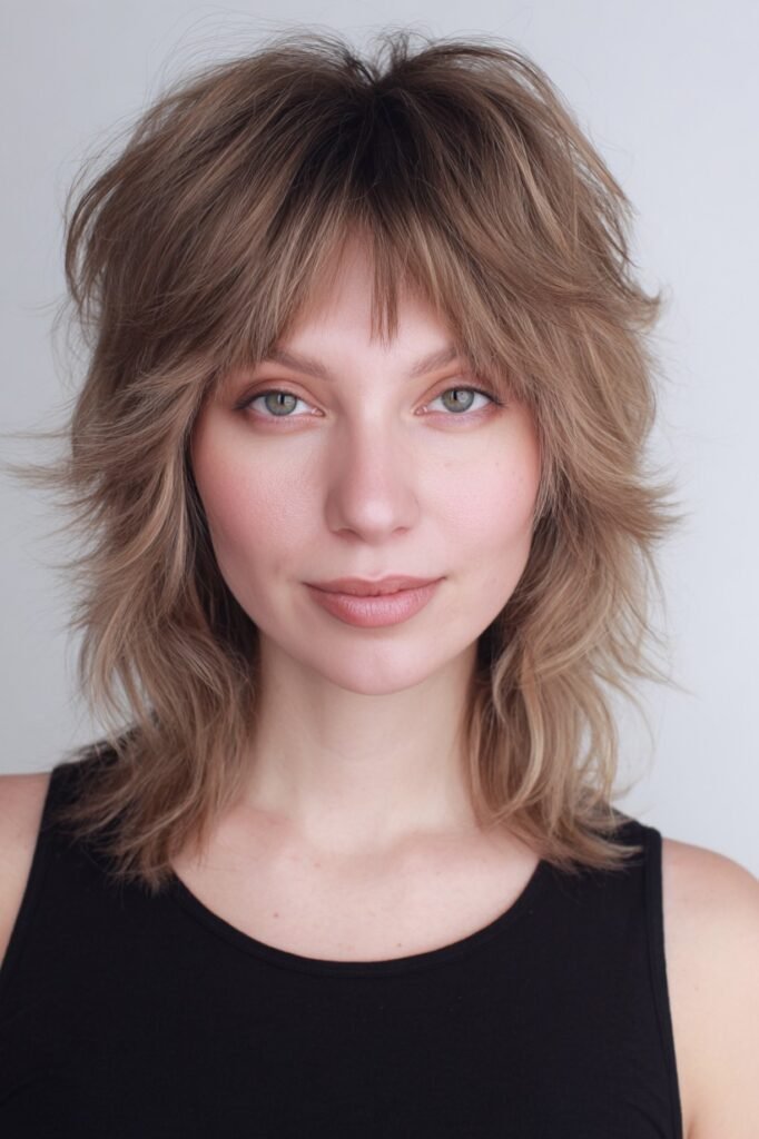 Medium Layered Shag with Soft Curtain Bangs