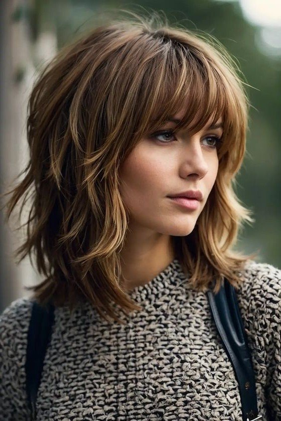 Medium Layered Wolf with Soft Bangs