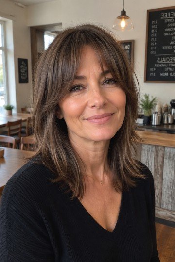 Medium-Length Shag Haircut with Curtain Bangs