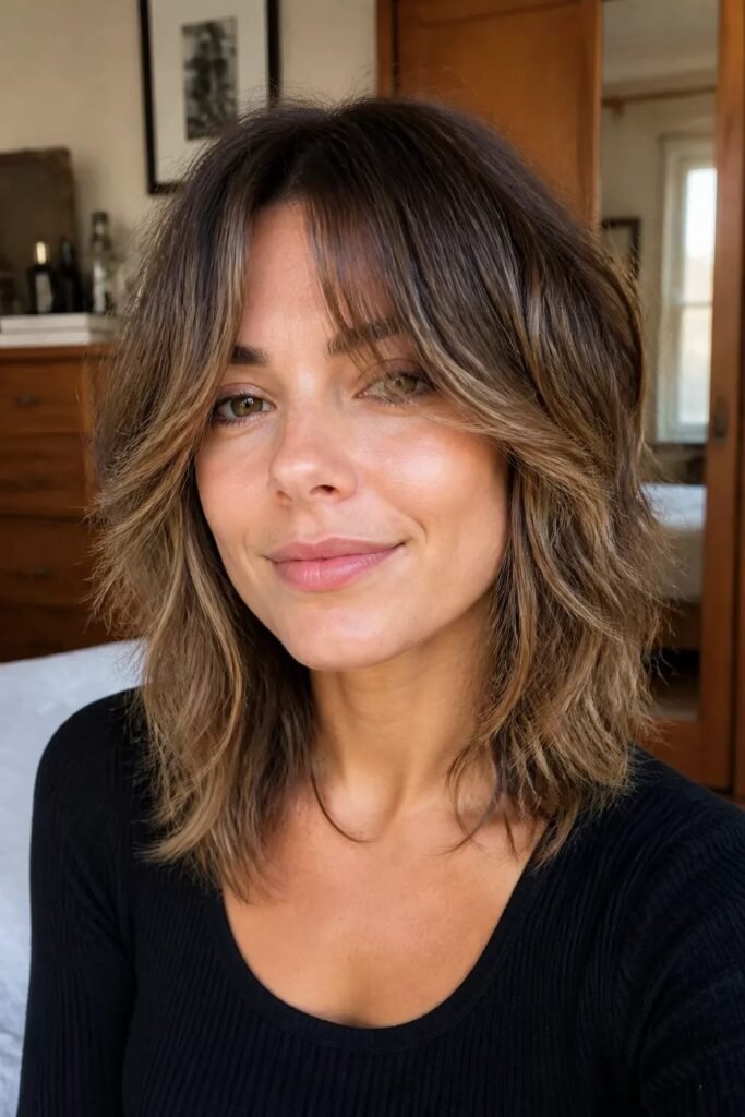 Medium-Length Shag with Curtain Bangs