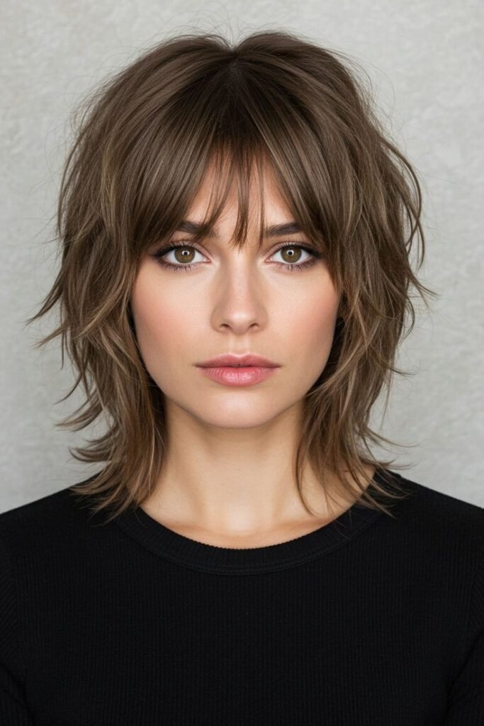 Medium Length Shaggy Layered Cut with Fringe