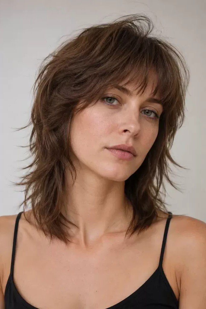 Medium Shaggy Layered Cut with Bangs