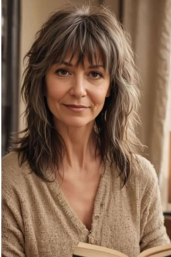 Medium Shaggy Layered Hairstyle with Wispy Bangs