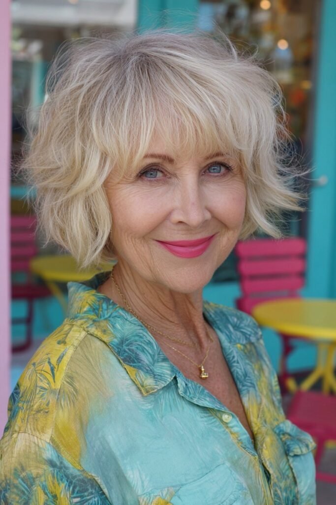 Messy Beach Wave Blonde Bob with Bangs