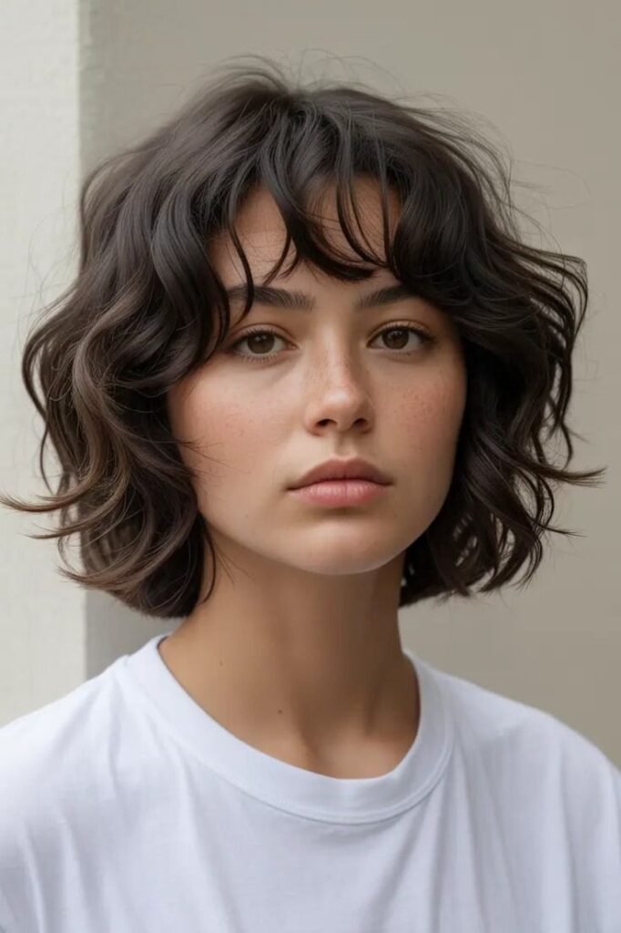 Messy Choppy Bob with Soft Waves and Bangs