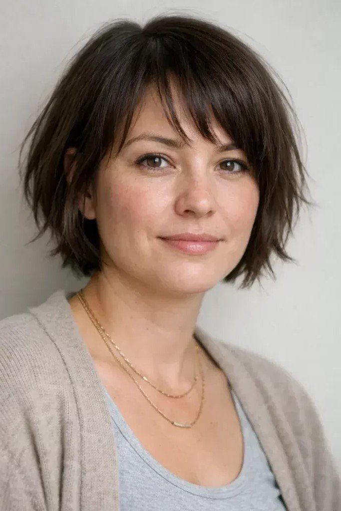 Messy Dark Brown Bob with Soft Piece-y Bangs