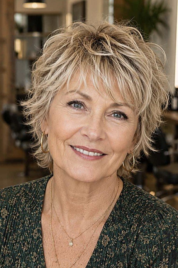 Messy Layered Blonde Bob with Wispy Bangs