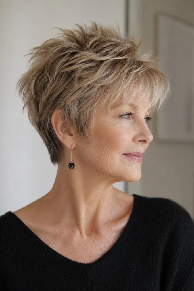 Messy Layered Blonde Pixie Cut with Volume