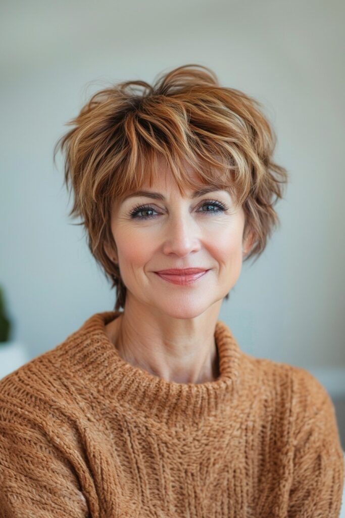 Messy Layered Brunette Pixie Cut