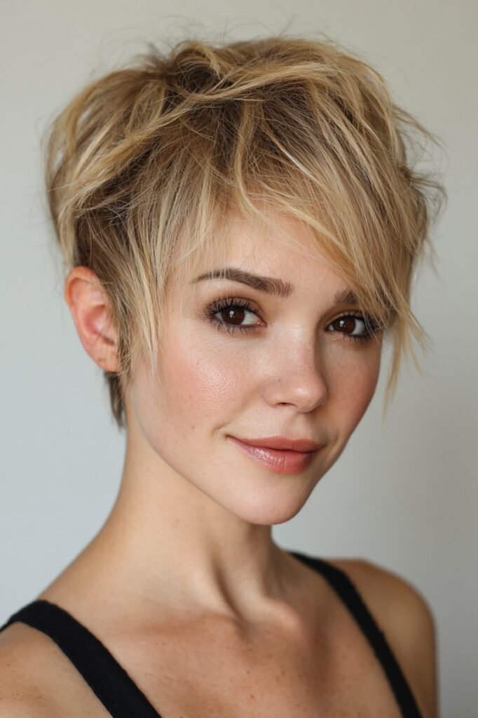 Messy Layered Pixie Cut with Side Swept Fringe