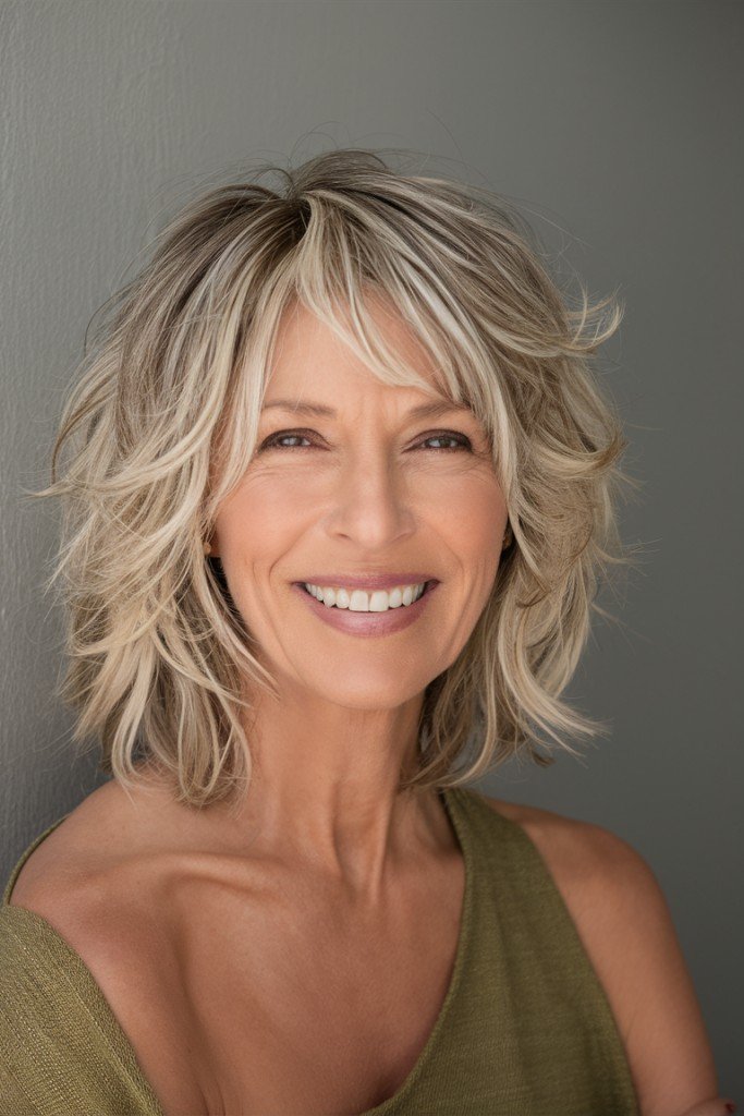 Messy Shaggy Bob with Layered Bangs