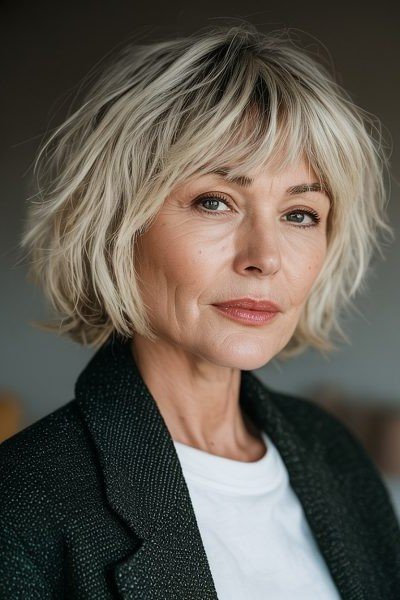 Messy Shaggy Bob with Soft Bangs