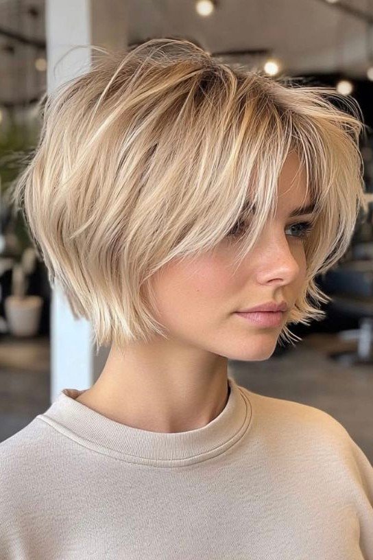 Messy Shaggy Bob with Split Curtain Bangs