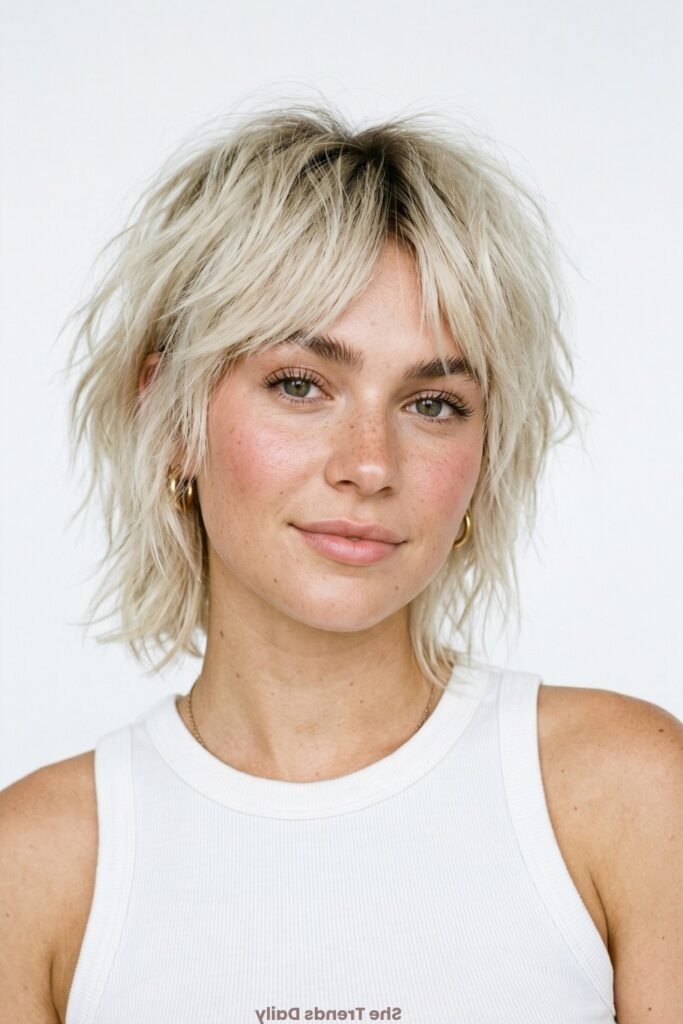 Messy Shaggy Bob with Textured Layers and Curtain Bangs